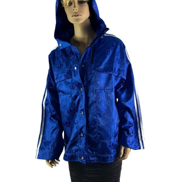 GUCCI X ADIDAS Blue Monograms Women's Bomber Sport Jacket Made in Italy "42" - Picture 13 of 15